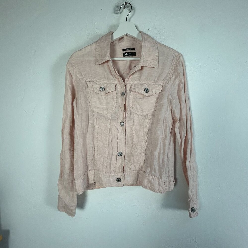 JNY Jones New York Womens Light Pink Linen Button-Up Shirt Jacket Lightweight
